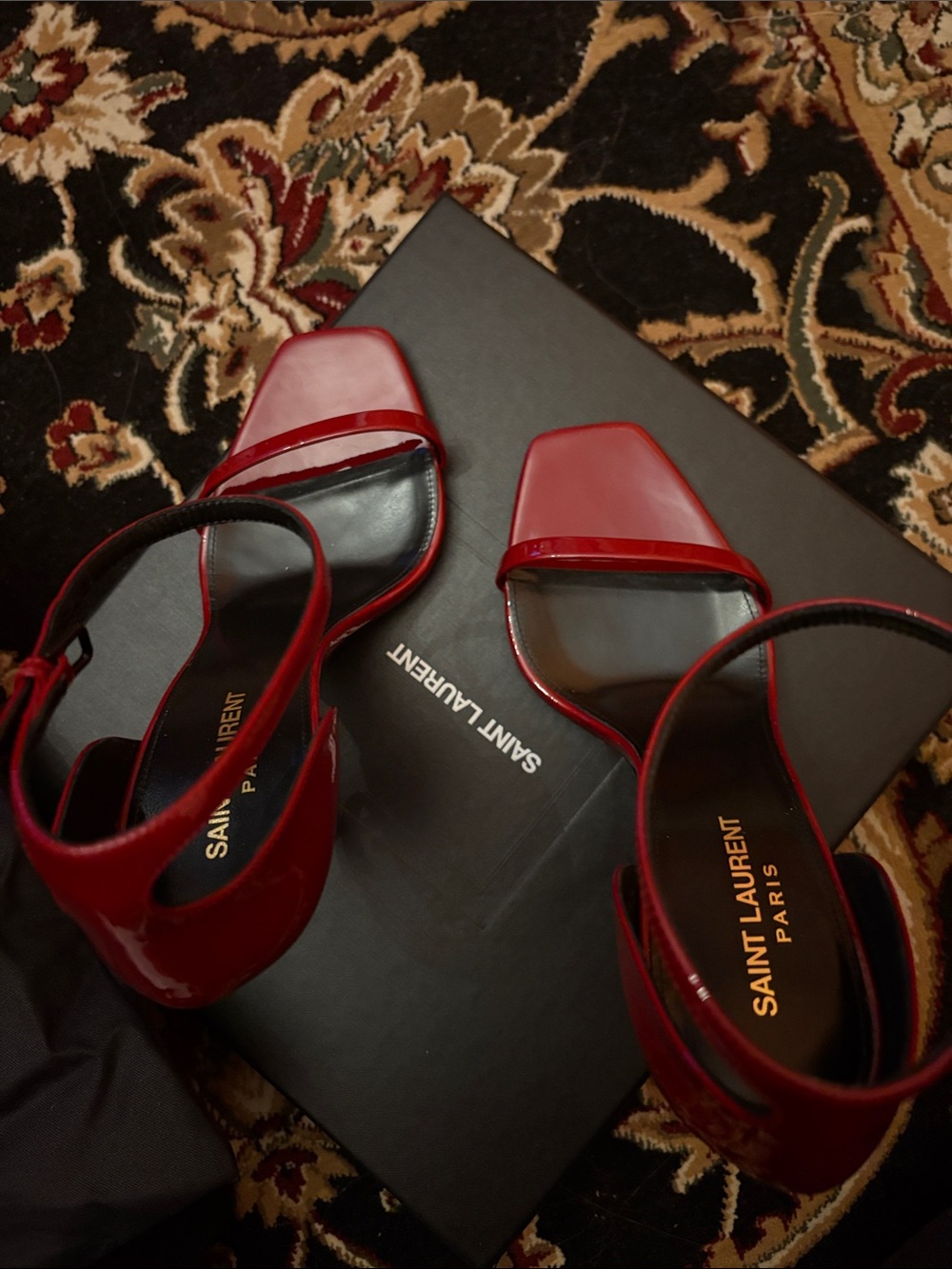 Saint Laurent Red Patent Leather Strappy Sandals - Picture 7 of 9